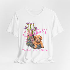 Adorable Puppy resting on Old Boot T-Shirt Short Sleeve – Perfect for Dog Lovers