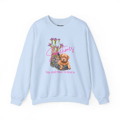 Cozy Puppy Lying on an Old Boot, Heavy Blend™ Crewneck Sweatshirt, Perfect for Dog Lovers