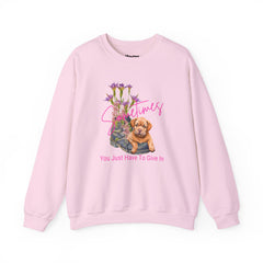 Cozy Puppy Lying on an Old Boot, Heavy Blend™ Crewneck Sweatshirt, Perfect for Dog Lovers