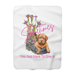 Cozy White Sherpa Fleece Blanket – Adorable Puppy Laying on an Old Boot