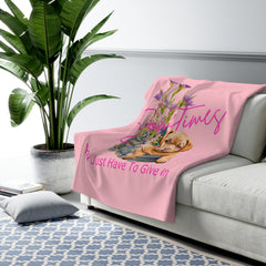 Cozy Pink Sherpa Fleece Blanket – Adorable Puppy Laying on an Old Boot