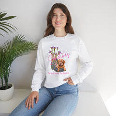 Cozy Puppy Lying on an Old Boot, Heavy Blend™ Crewneck Sweatshirt, Perfect for Dog Lovers