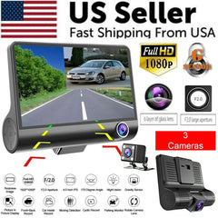 1080P 4" Dual Lens HD Car DVR Rearview Video Dash Cam Recorder Camera G-Sensor